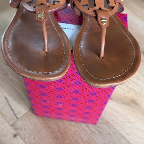 Tory Burch Miller Leather Sandals Vintage Vachetta 8.5 Tan Cognac Flip flops - Picture 5 of 7
